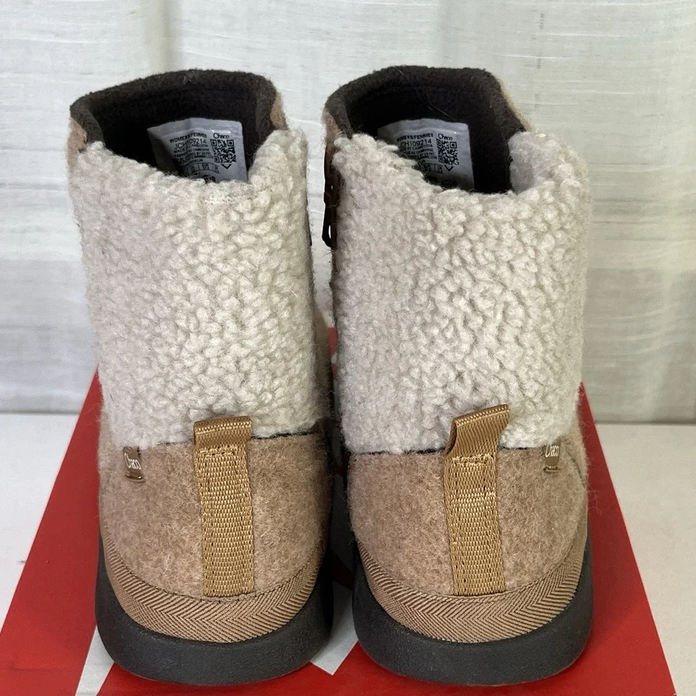 Chaco Revel Tall Fleece Boots Booties Womens‎ Size 6.5 Tan / Brown Side Zip EUC!